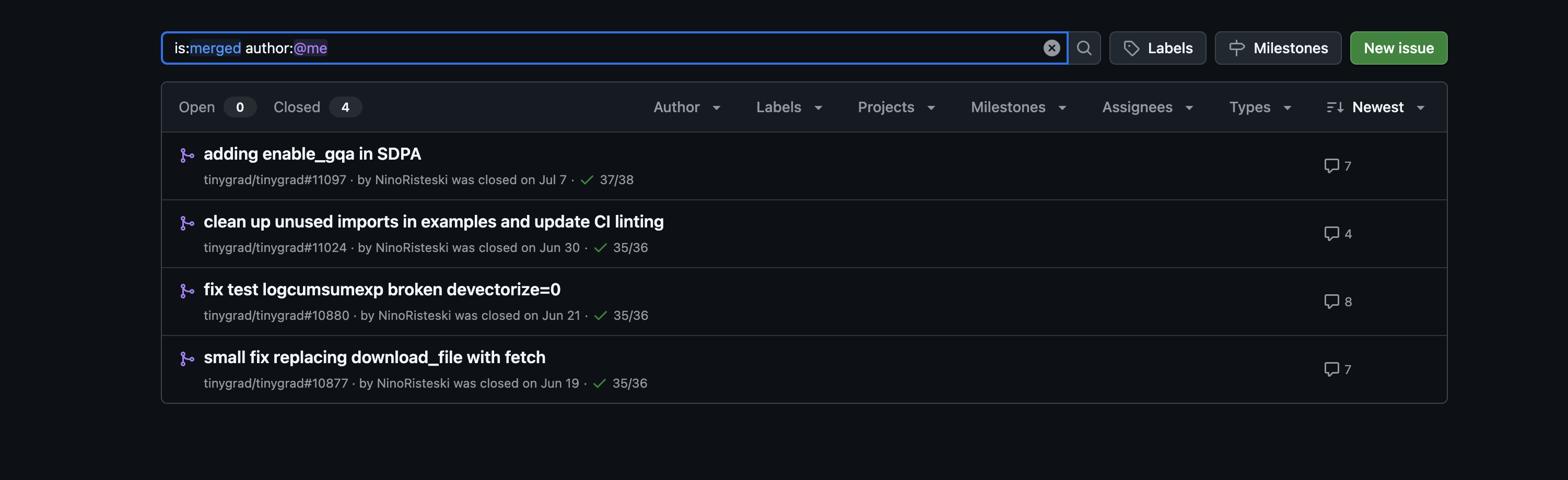 Merged PRs overview